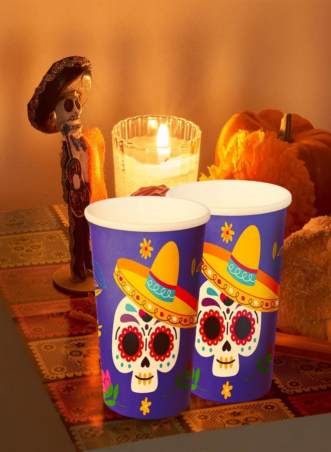 أكواب ورقية من راباهوليك، ٥٠ قطعة، بتصميم يوم الموتى - أكواب زرقاء اللون سعة ٩ أونصات، أكواب قهوة، أكواب للمشروبات الساخنة والباردة، مثالية للماء والعصير، للاستخدام المنزلي والمكتبي ولحفلات الأطفال - Image 4